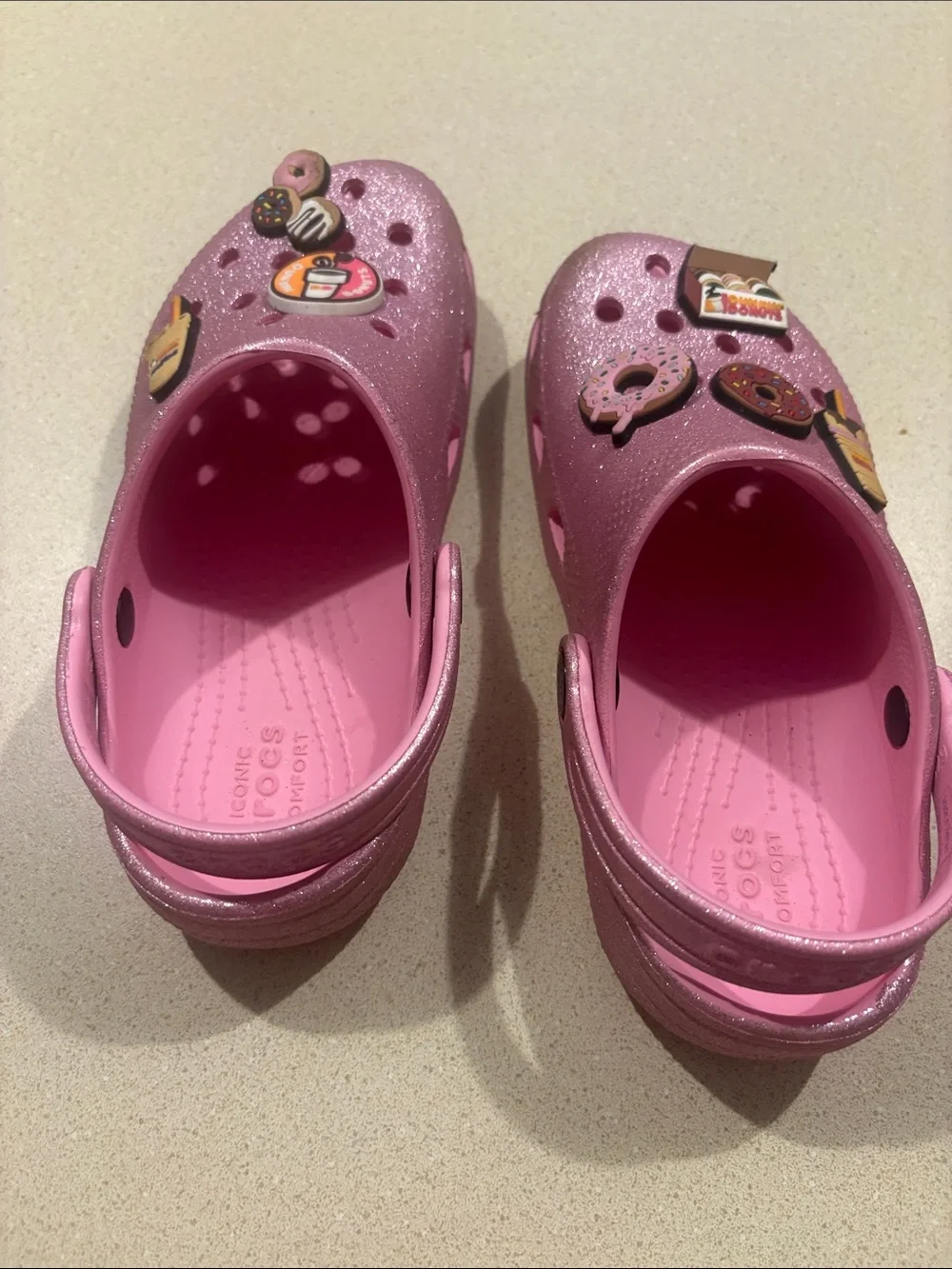 CROCS Pink Glitter Kids Clogs with Snack Charms